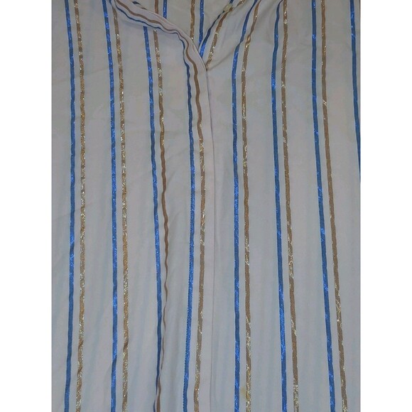 J. Jill Pink w/ Blue & Gold Shimmer Striped Button Up Shirt Long Sleeve Top Sz L - Picture 3 of 5